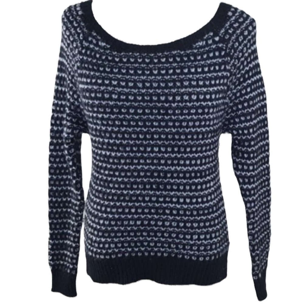 American Eagle Outfitters AEO Black Light Blue Knit Scoop Neck Sweater
